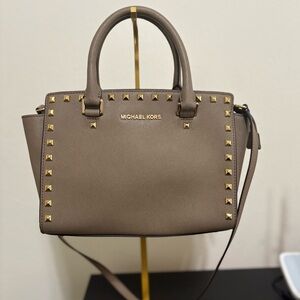 Michael Kors Taupe Satchel with Gold Studs